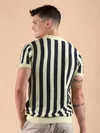 Navy Blue Striped Flat Knit Shirt